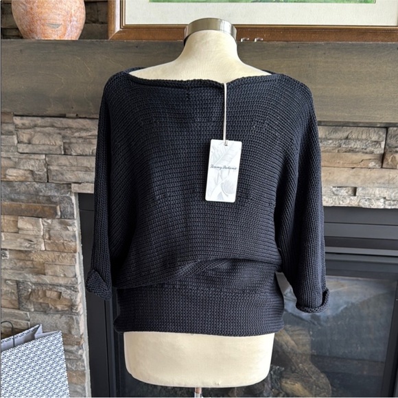 Tommy Bahama Elegant Black Knit Poncho - Picture 2 of 12
